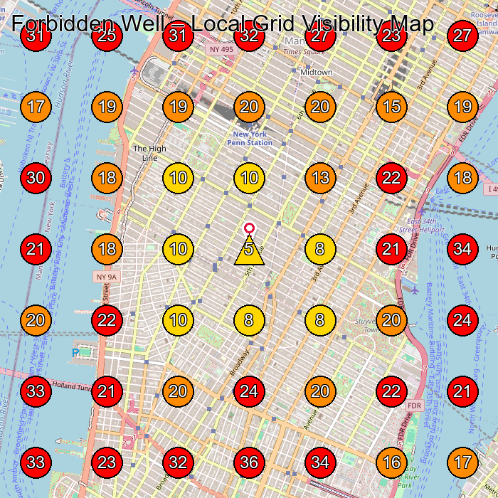 Forbidden Well GeoGrid visibility map for Spa Y Gimnasio in Astoria